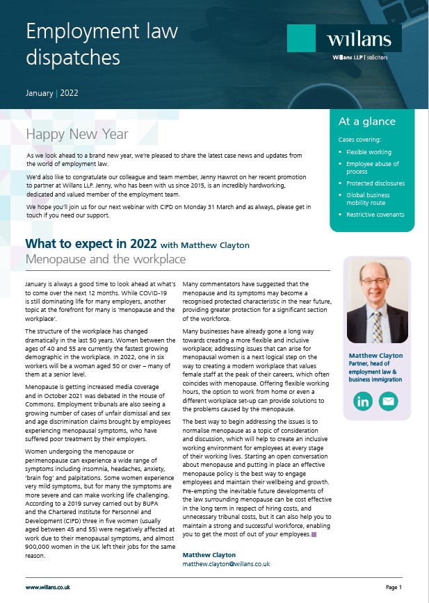 Employment law dispatches - January 2022 edition